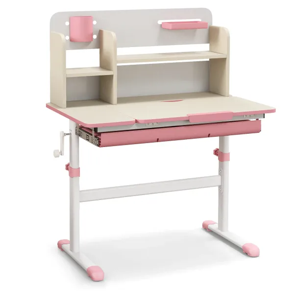 Height Adjustable Kids Study Desk with Tilt Desktop for 3-12 Years Old