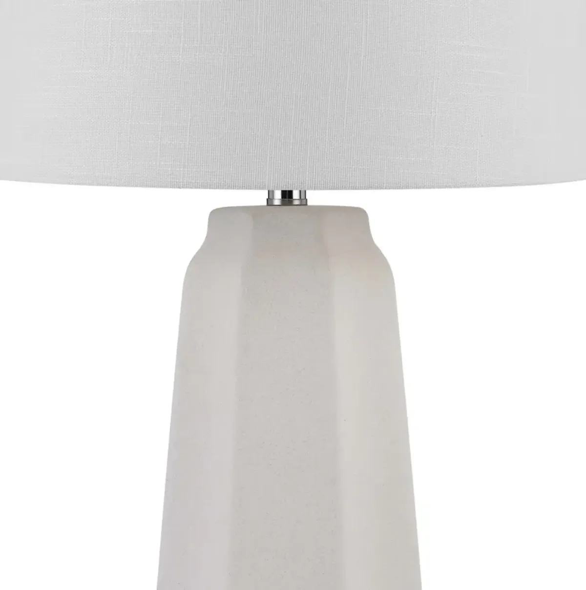Niu 30 Inch Table Lamp Set of 2, Drum Shade, Sandy White Ceramic Prism Base - Benzara