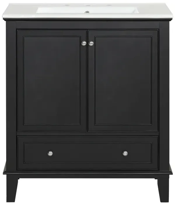 Whisen 30" Bathroom Storage Cabinet Bathroom Vanity with Ceramic Sink and Adjustable Shelf
