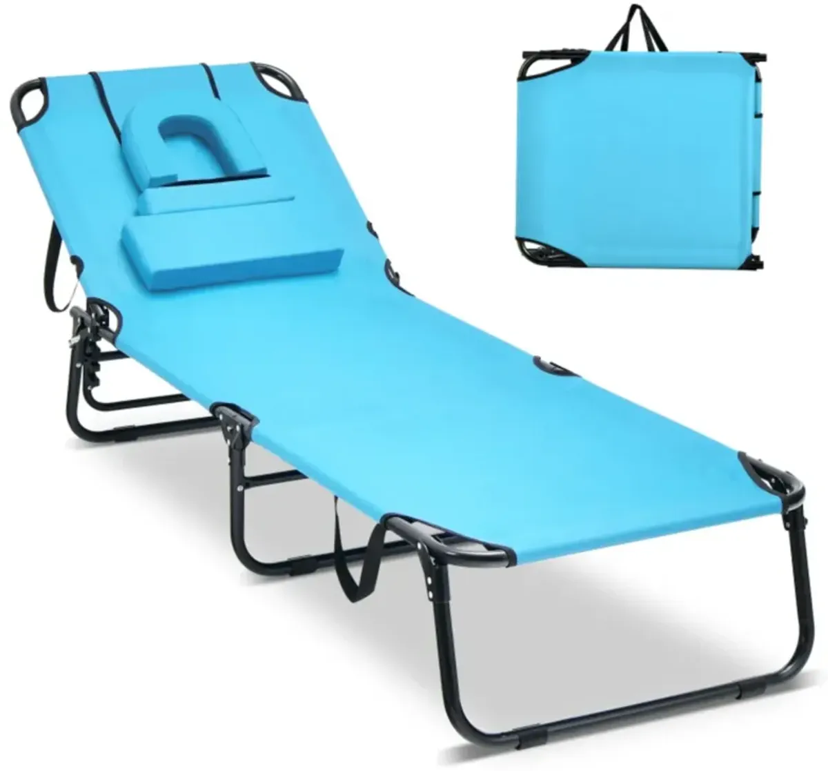 Hivvago Beach Chaise Lounge Chair with Face Hole and Removable Pillow