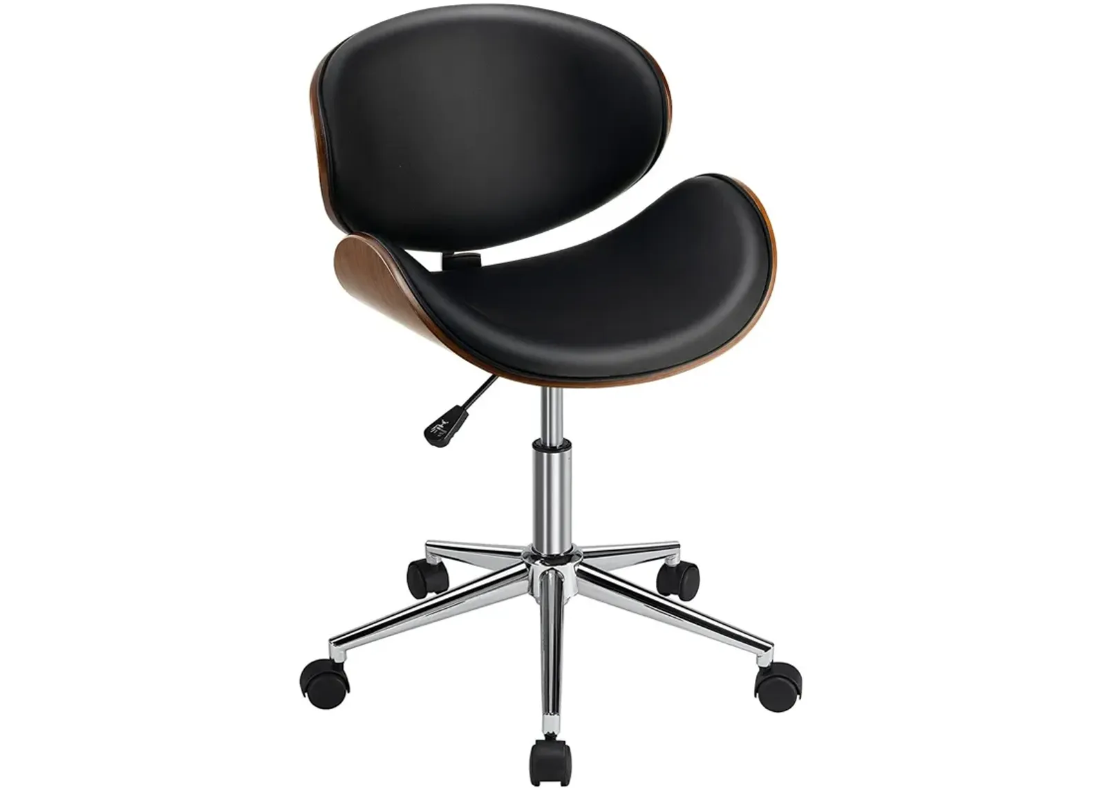 Adjustable Leather Office Chair Swivel Bentwood Desk Chair with Curved Seat-Black