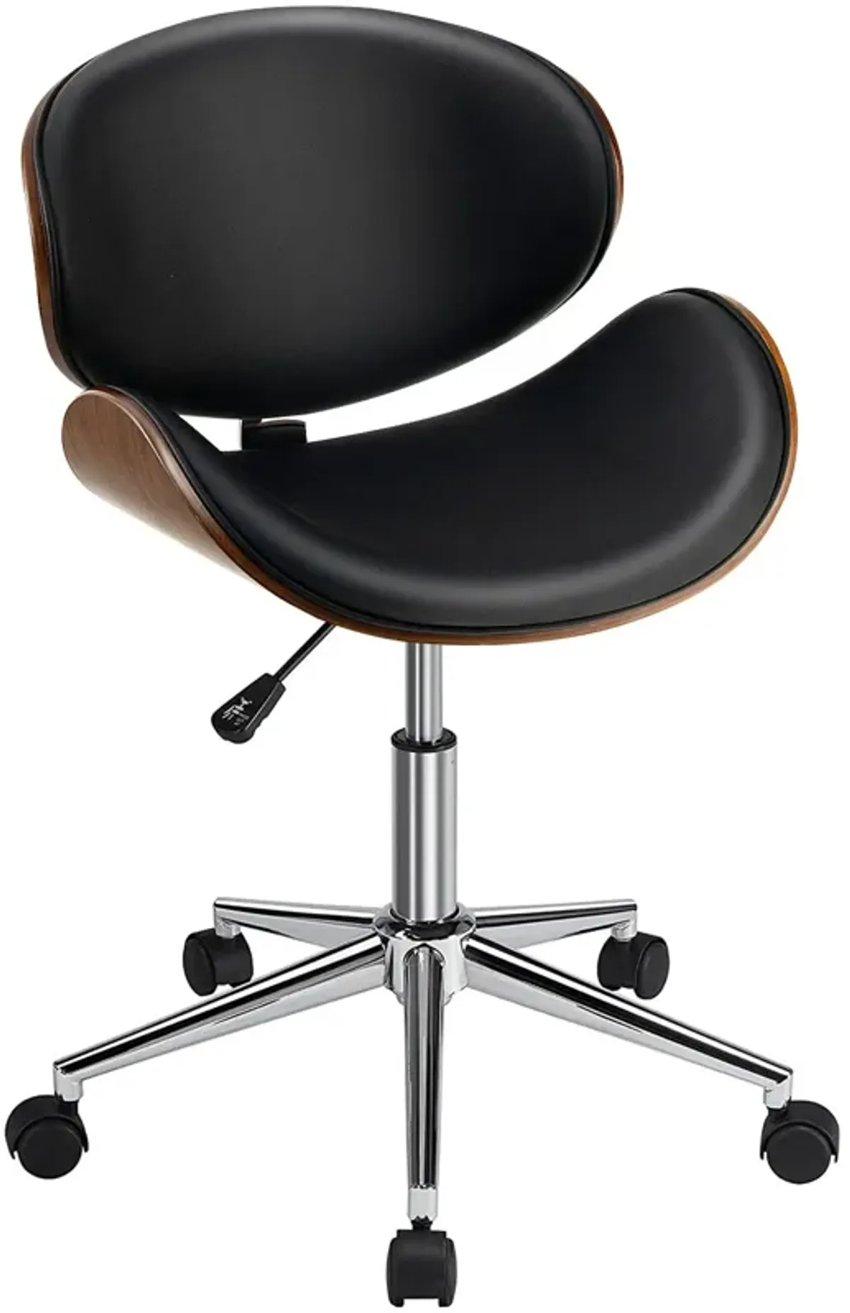 Adjustable Leather Office Chair Swivel Bentwood Desk Chair with Curved Seat-Black