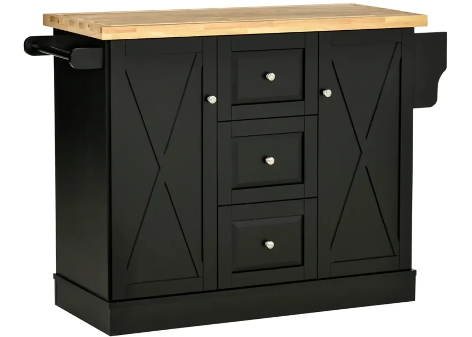 Black Farmhouse Kitchen Aid: Mobile Island with Barn Doors & Drawers