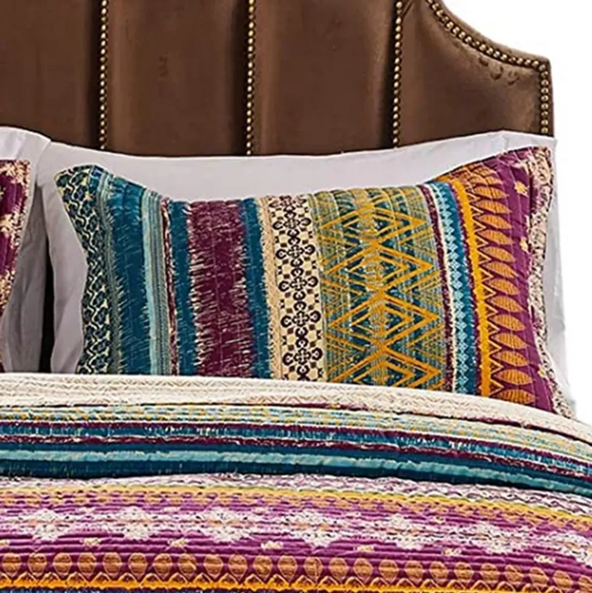 Tribal Motif Print Cotton Twin Quilt Set with 1 Pillow Sham, Multicolor - Benzara