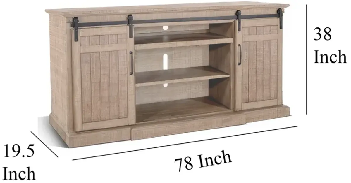 Desy TV Media Console w Fireplace Option, Barn Doors, 78 Inch Brown - Benzara