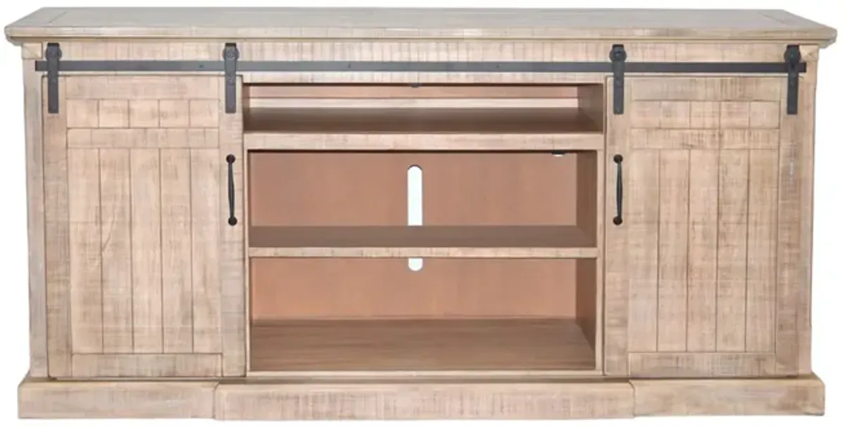 Desy TV Media Console w Fireplace Option, Barn Doors, 78 Inch Brown - Benzara