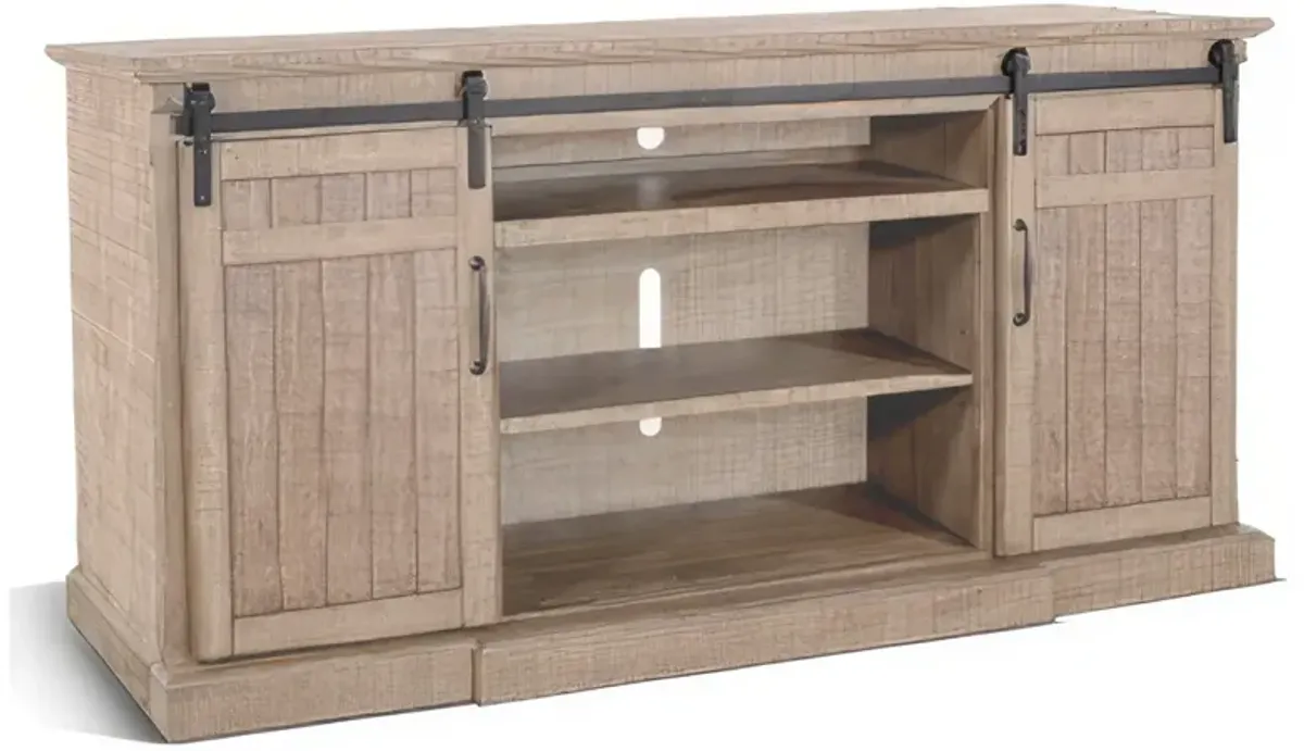 Desy TV Media Console w Fireplace Option, Barn Doors, 78 Inch Brown - Benzara
