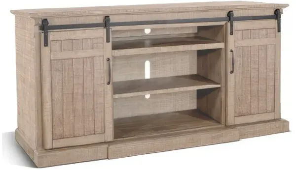 Desy TV Media Console w Fireplace Option, Barn Doors, 78 Inch Brown - Benzara