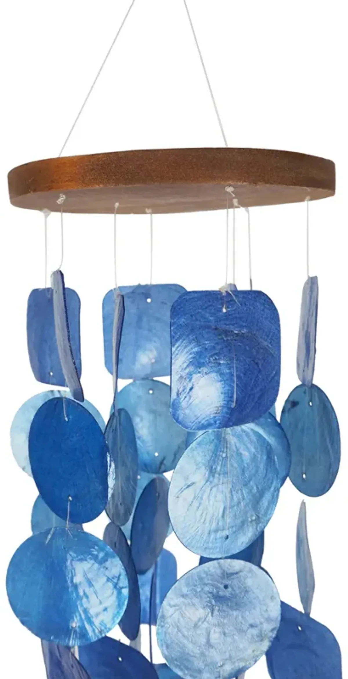 Aesthetically Designed Handmade Wind Chime with Capiz Shell Hangings, Blue - Benzara