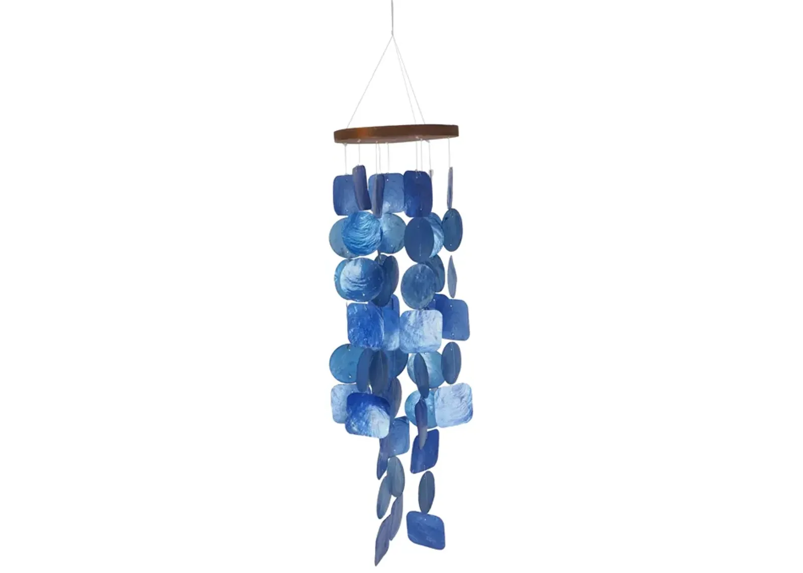 Aesthetically Designed Handmade Wind Chime with Capiz Shell Hangings, Blue - Benzara