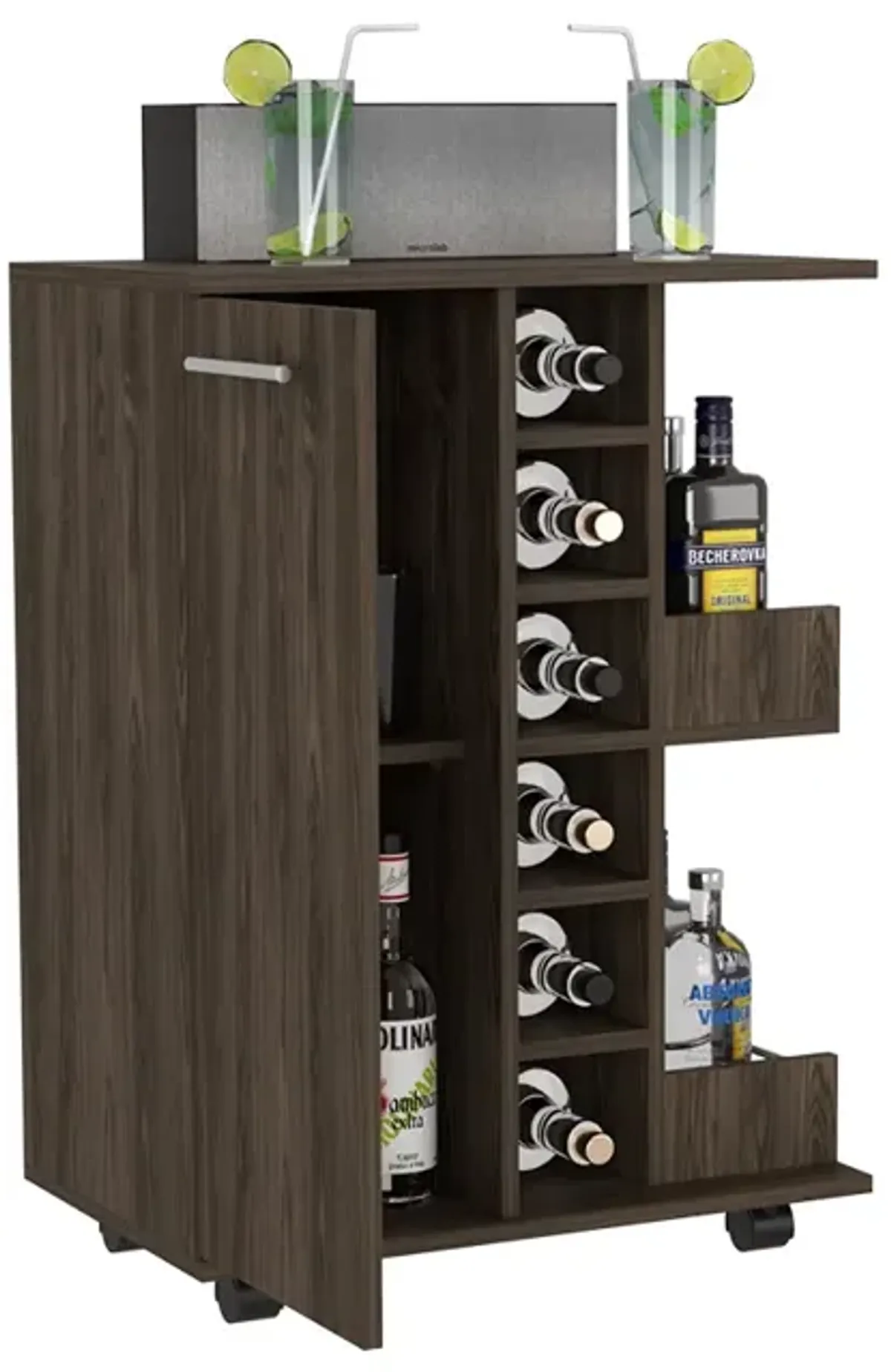 Bar Cart Wells, Living Room, Dark Walnut