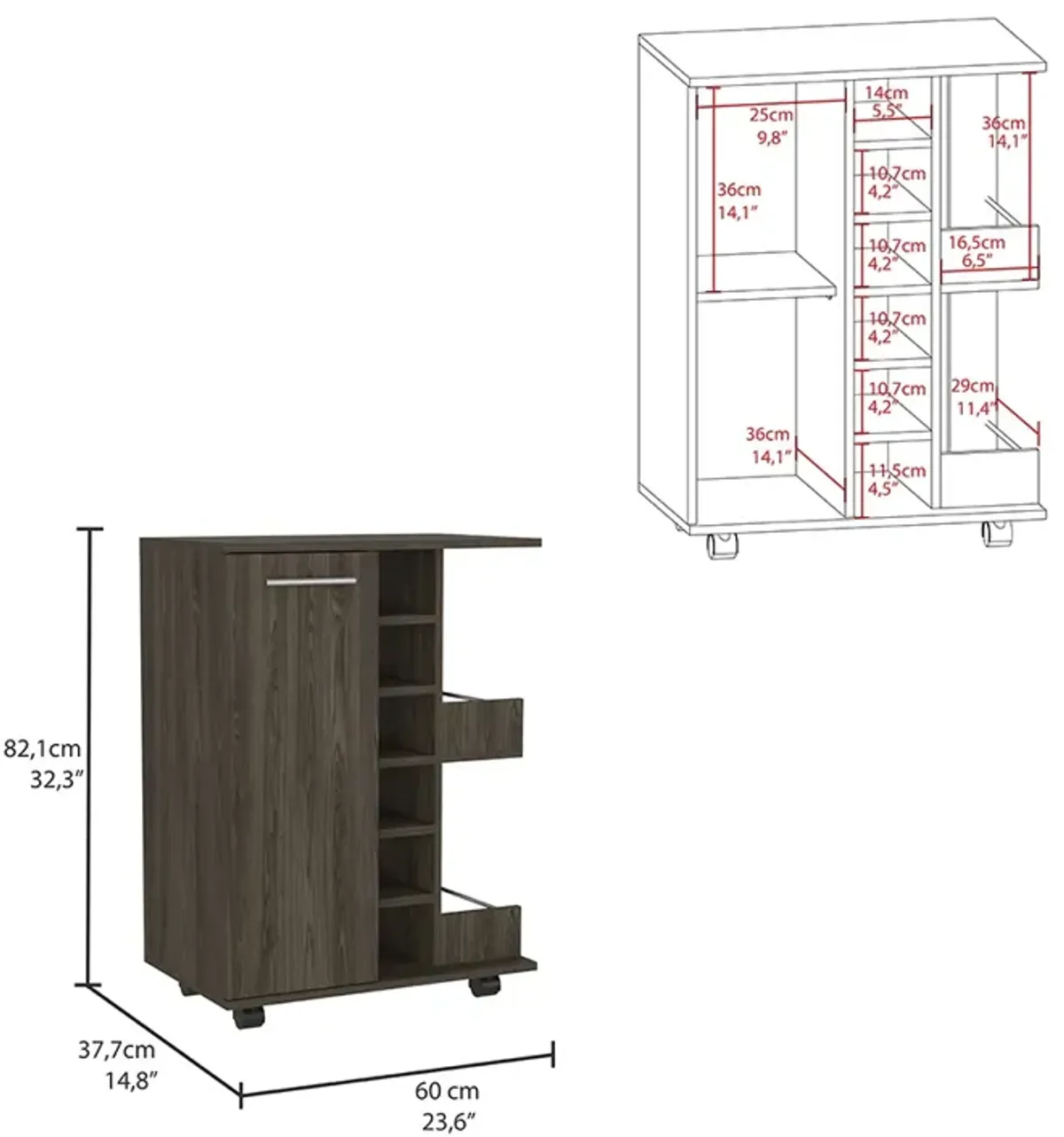 Bar Cart Wells, Living Room, Dark Walnut