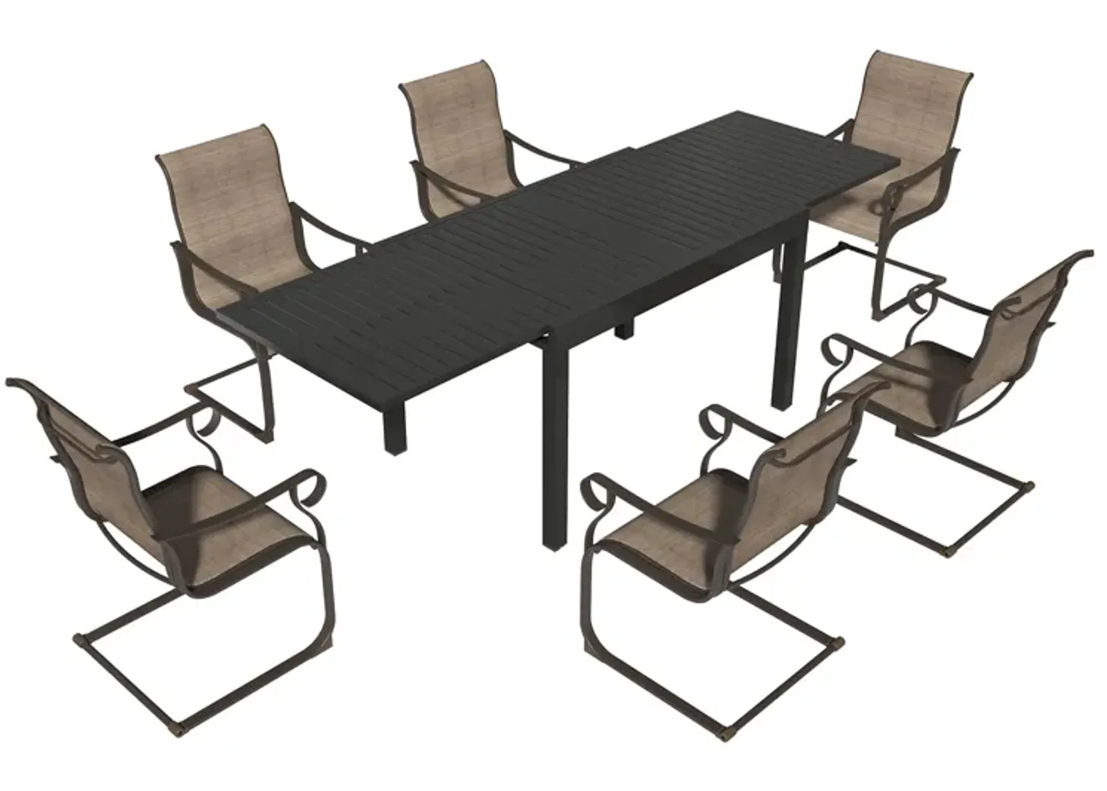 MONDAWE 7-Piece Extra Large Aluminum Telescopic Table And Chair Set With 6 Pcs Steel Textiliene Dining Spring Chairs