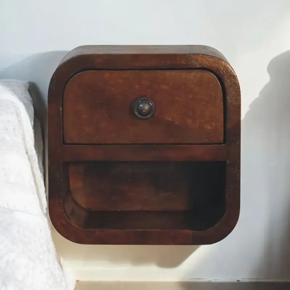 Artisan Furniture Solid Wood Extra Mini Curved Chestnut Bedside with Open Slot