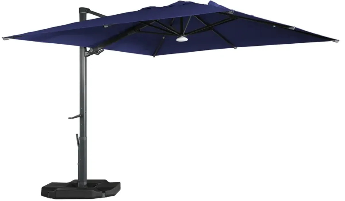 10x10ft 360 Rotable Square Cantilever Patio Umbrella with BaseandBT in Navy Blue