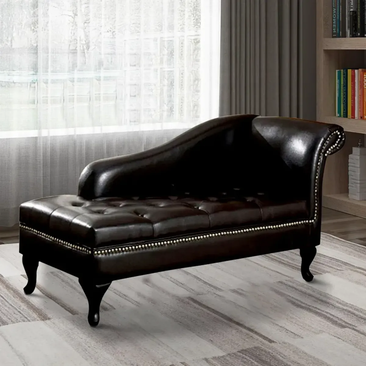 Glorious Contemporary Leatherette Storage Chaise, Black-Benzara