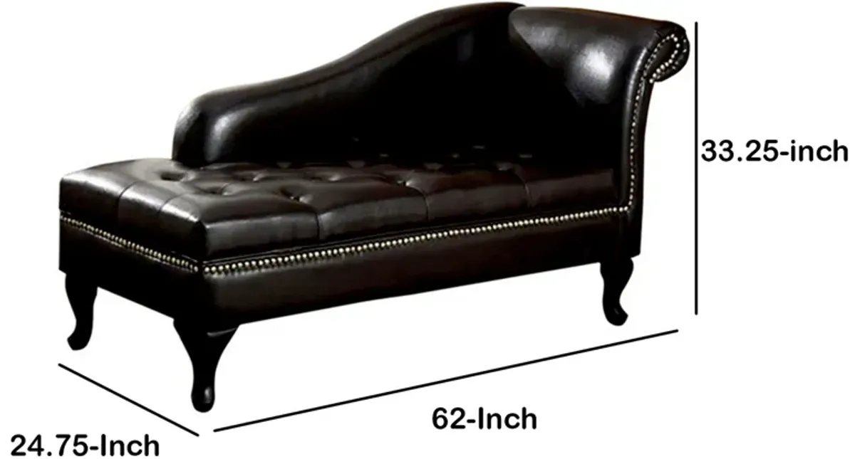 Glorious Contemporary Leatherette Storage Chaise, Black-Benzara