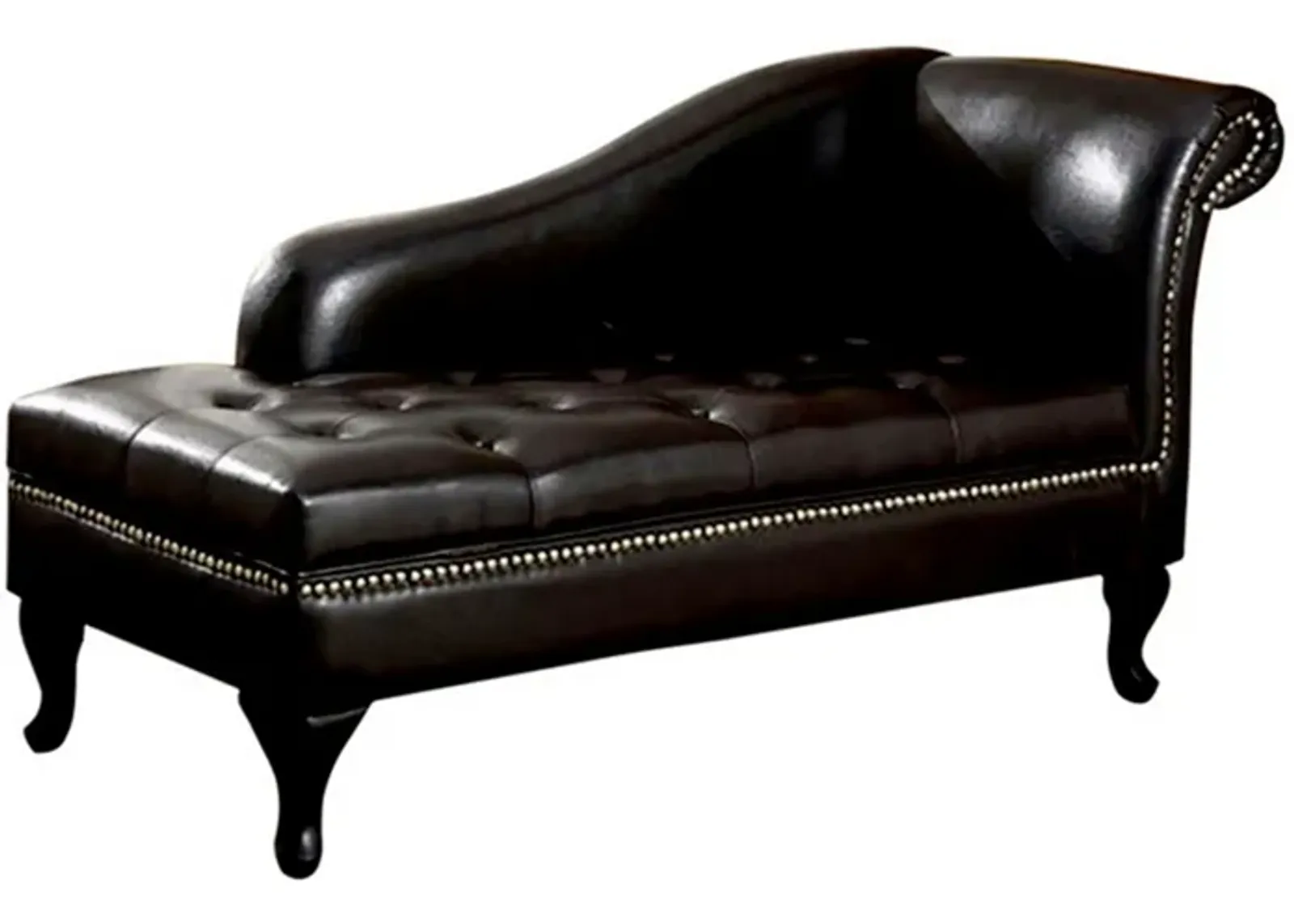 Glorious Contemporary Leatherette Storage Chaise, Black-Benzara