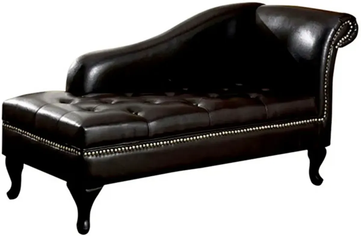 Glorious Contemporary Leatherette Storage Chaise, Black-Benzara