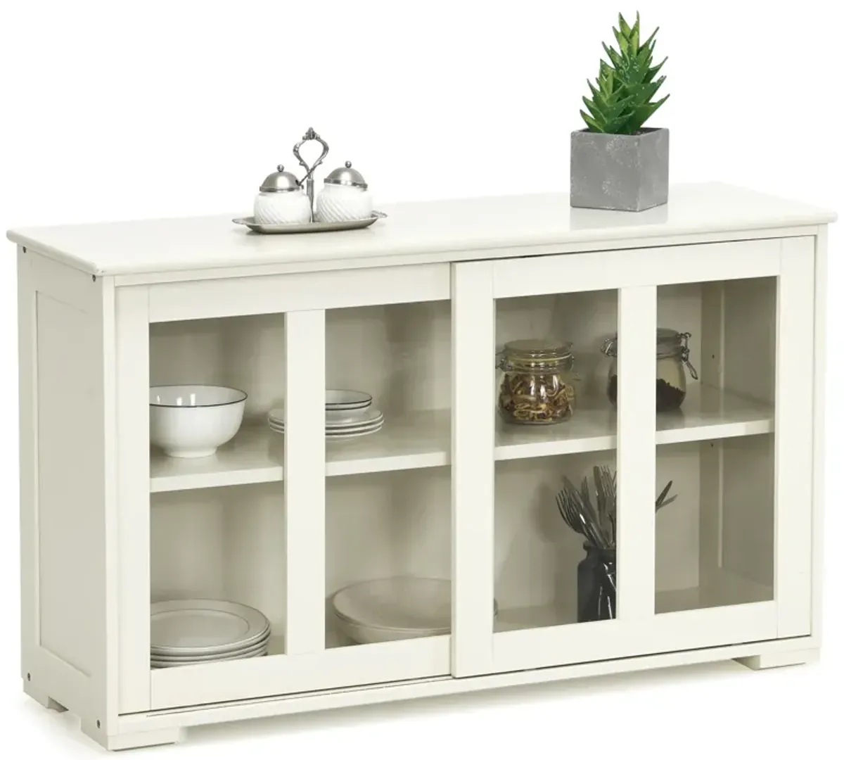 Kitchen Storage Cabinet with Glass Sliding Door