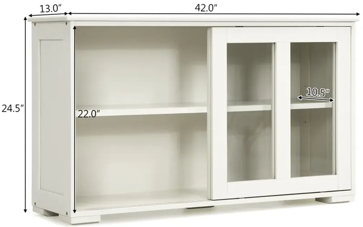 Kitchen Storage Cabinet with Glass Sliding Door