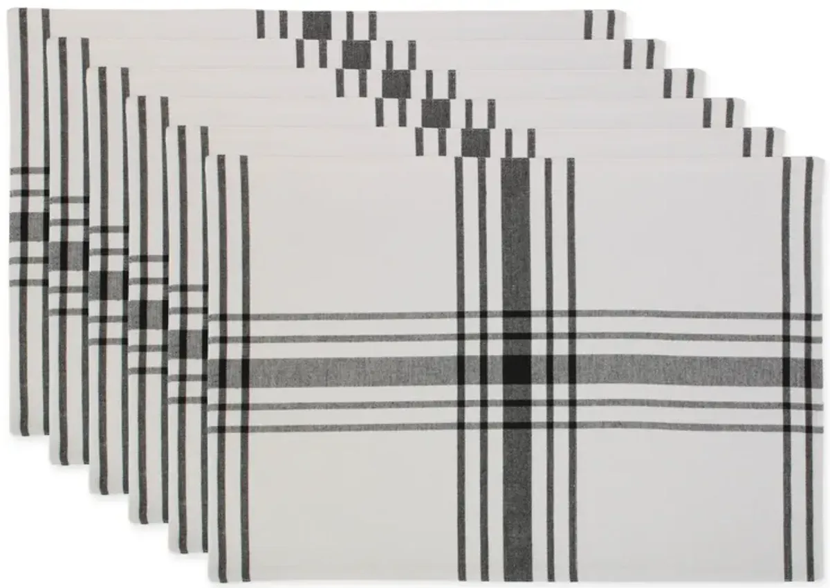 Set of 6 Black and White Rectangular Farmhouse Placemat  19"