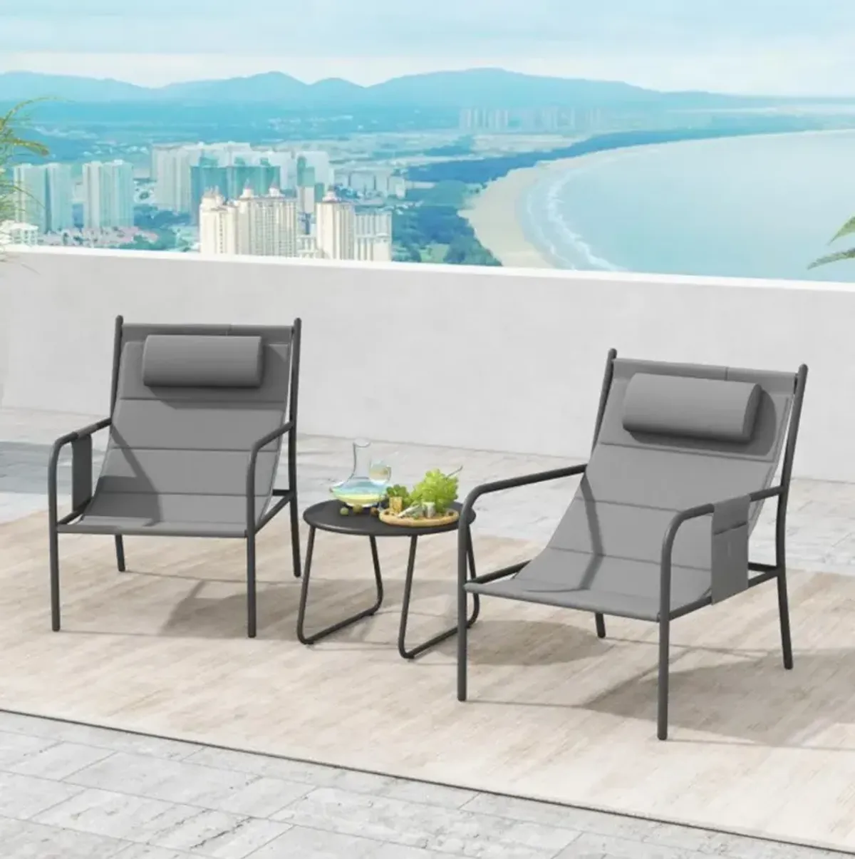 Hivvago 3 Piece Outdoor Bistro Set Patio Metal Chair and Coffee Table Set