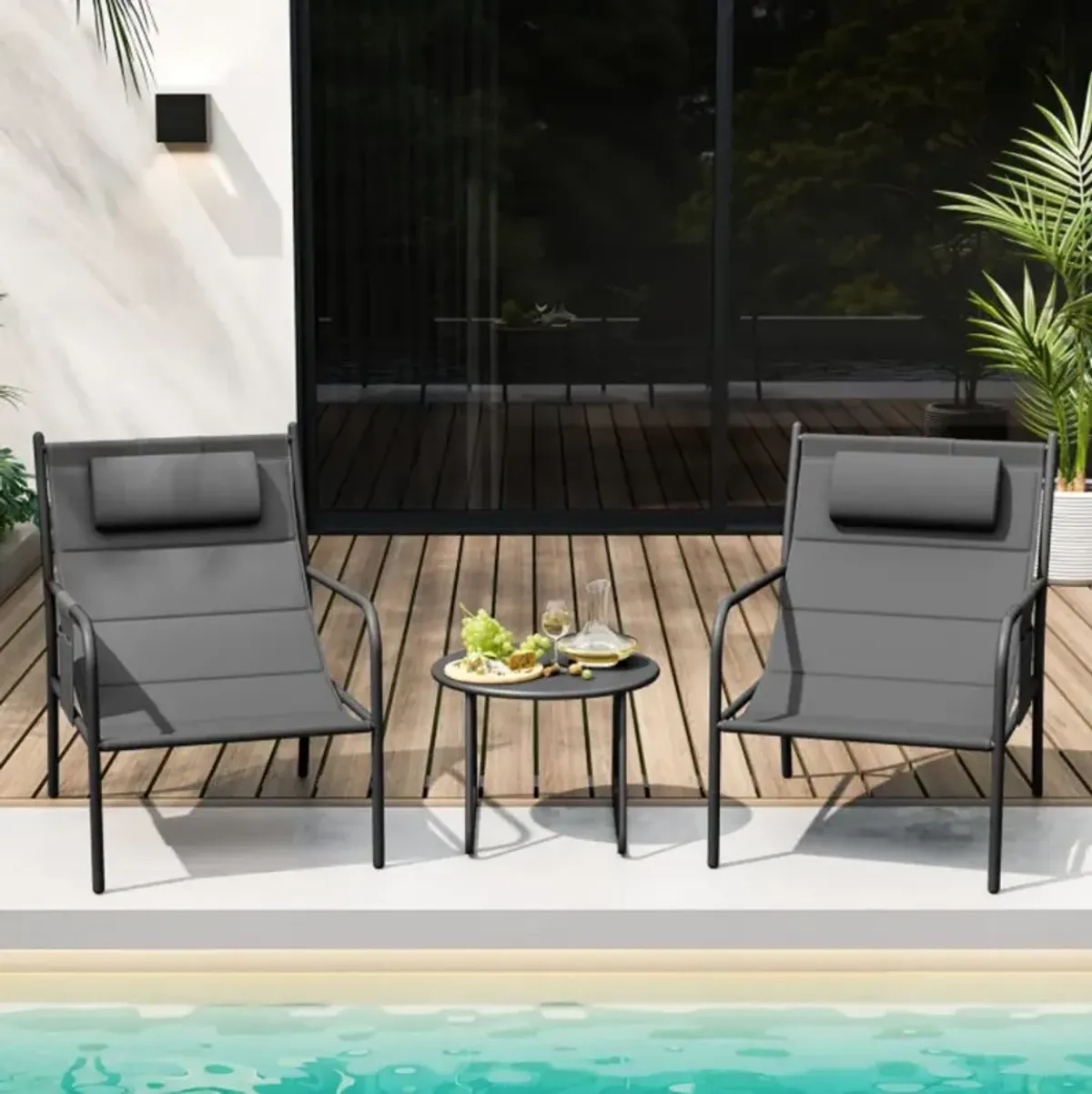 Hivvago 3 Piece Outdoor Bistro Set Patio Metal Chair and Coffee Table Set