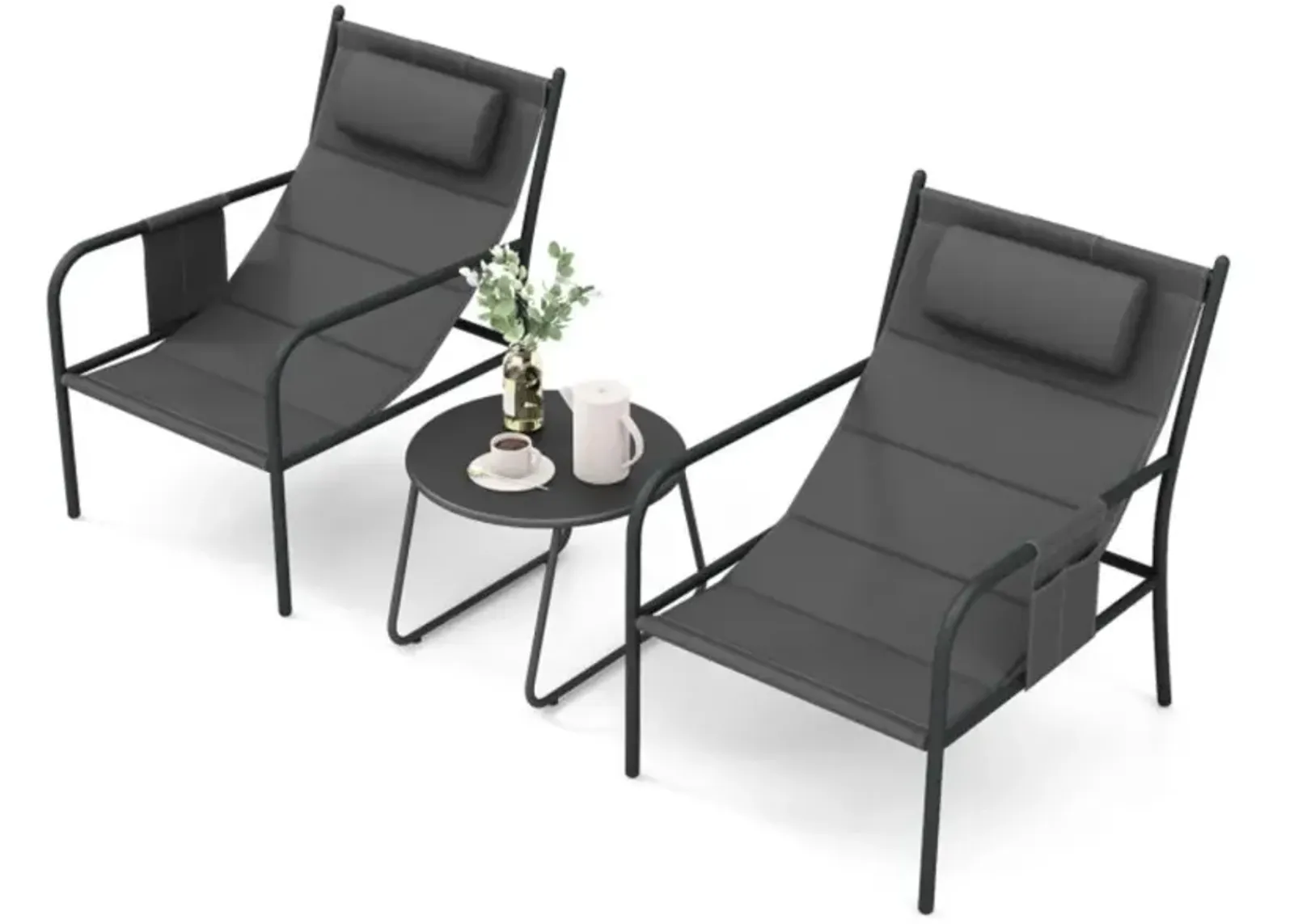 Hivvago 3 Piece Outdoor Bistro Set Patio Metal Chair and Coffee Table Set