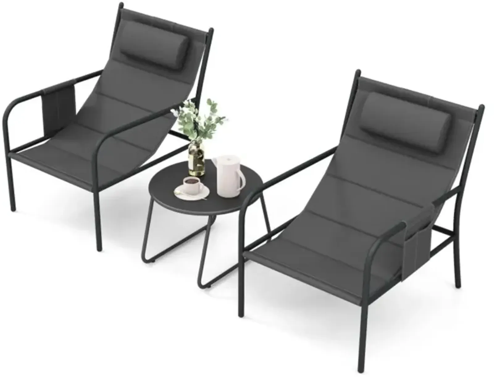 Hivvago 3 Piece Outdoor Bistro Set Patio Metal Chair and Coffee Table Set