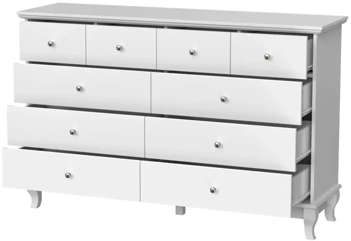 10-Drawers White Wood Chest of Drawer Accent Storage Cabinet Organizer 55.1 in. W x 15.7 in. D x 35.4 in. H