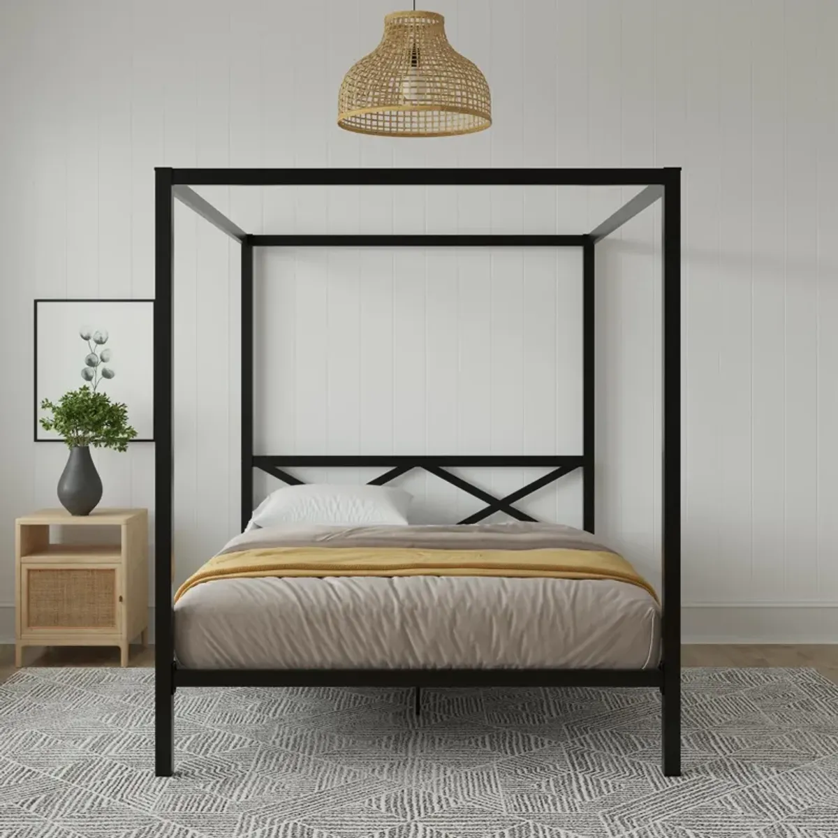 Atwater Living Zasha Queen Metal Canopy Bed, Black