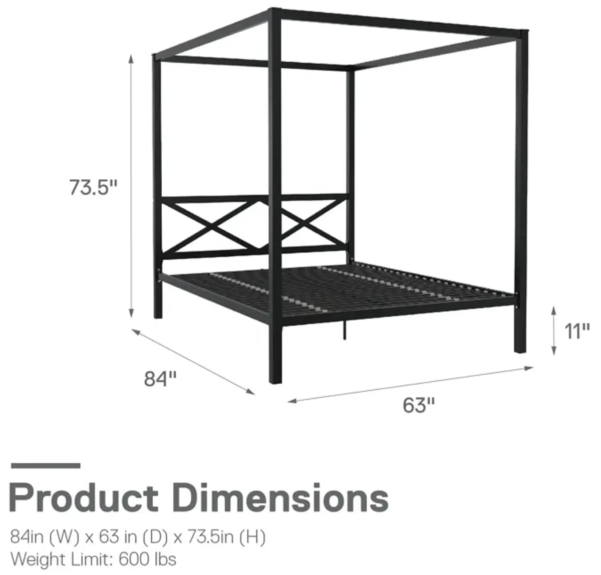 Atwater Living Zasha Queen Metal Canopy Bed, Black