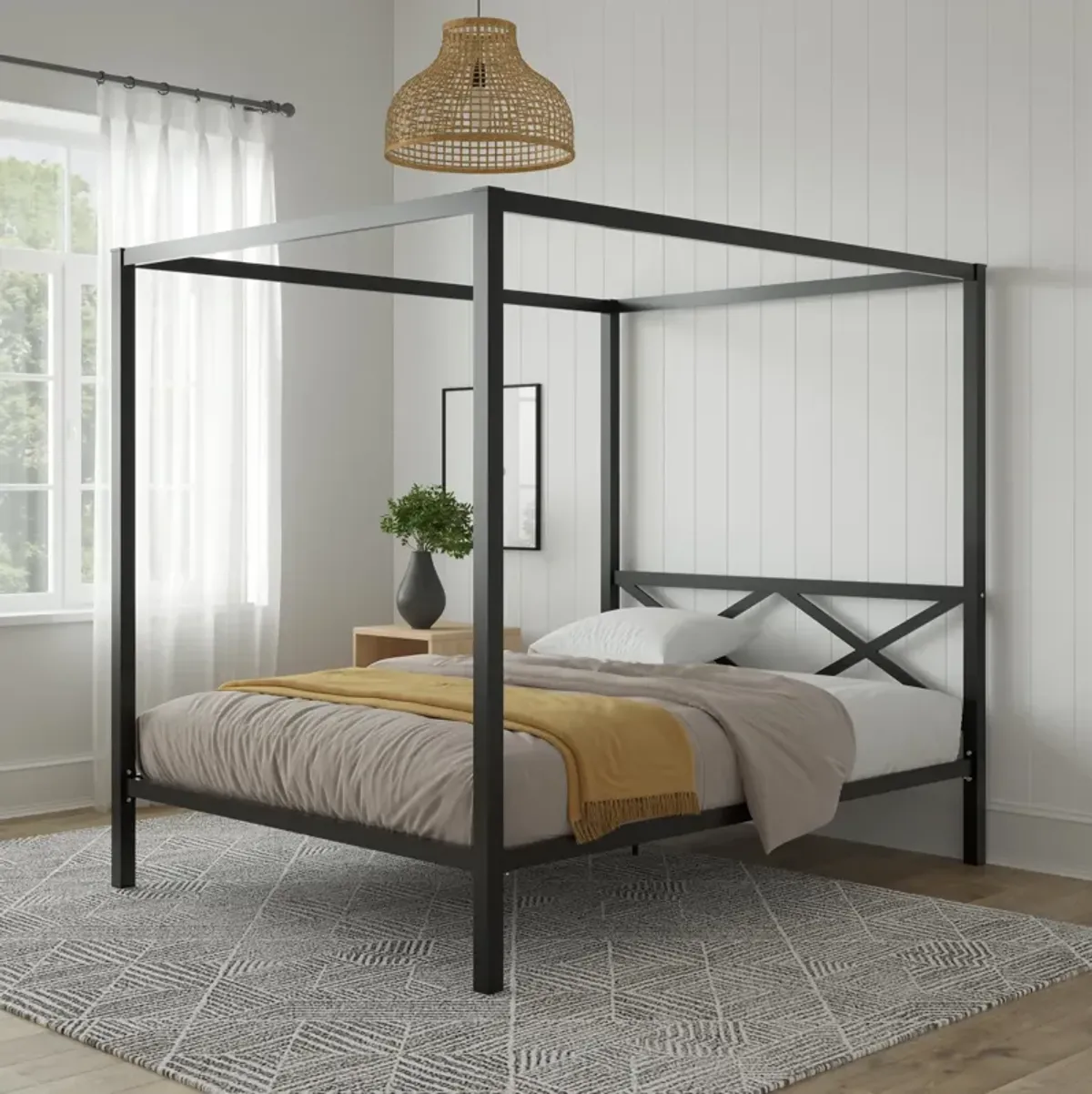 Atwater Living Zasha Queen Metal Canopy Bed, Black