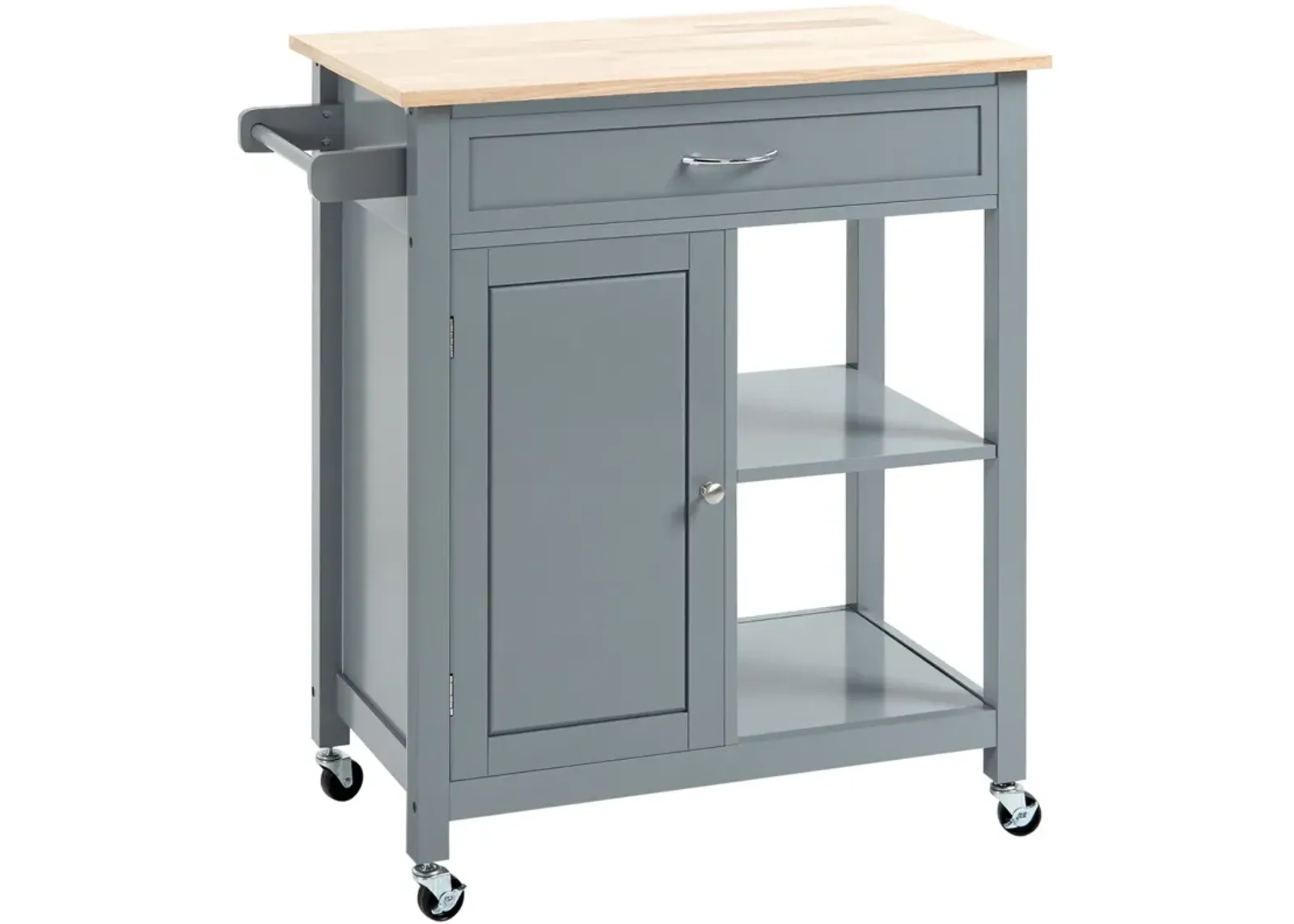 Gray Kitchen Trolley: Utility Cart with Wood Top & Drawer