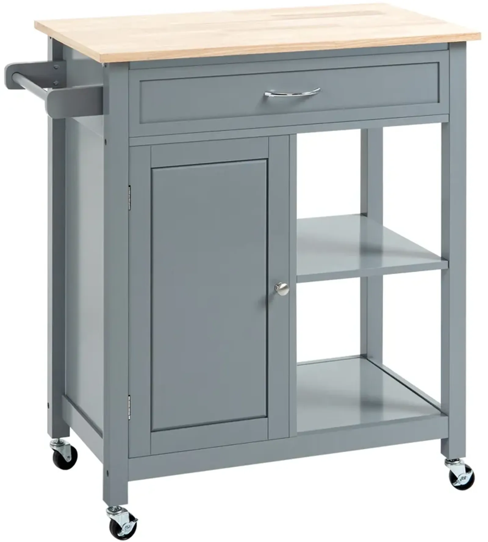 Gray Kitchen Trolley: Utility Cart with Wood Top & Drawer