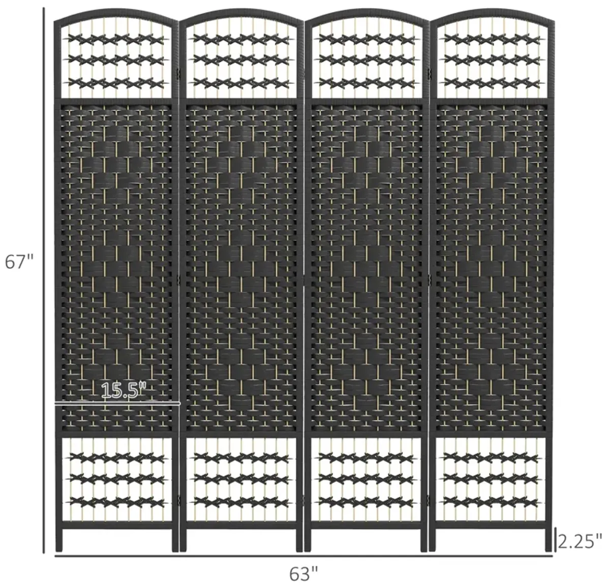 Black Room Separator: 4-Panel Folding Wave Privacy Screen