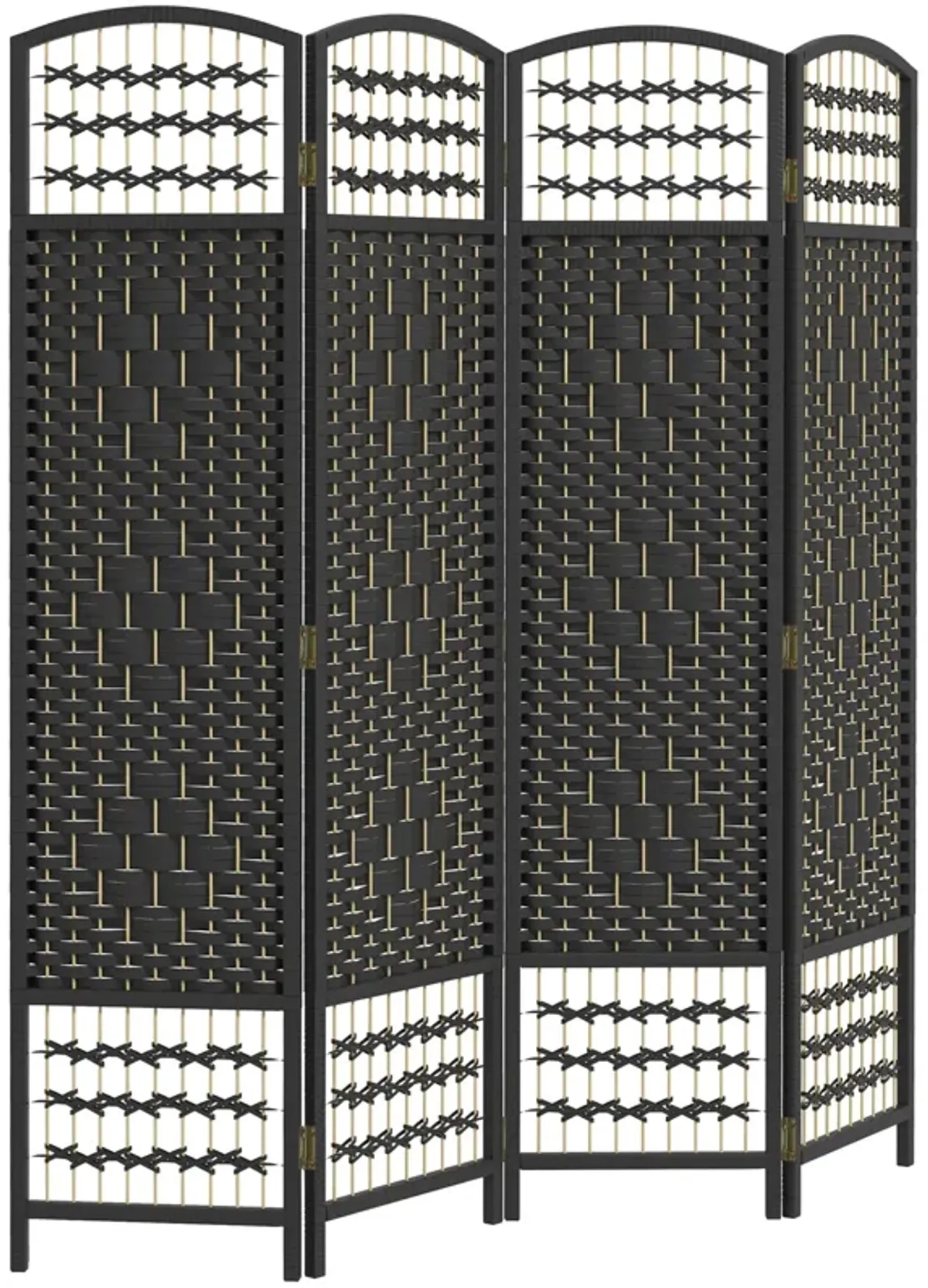 Black Room Separator: 4-Panel Folding Wave Privacy Screen