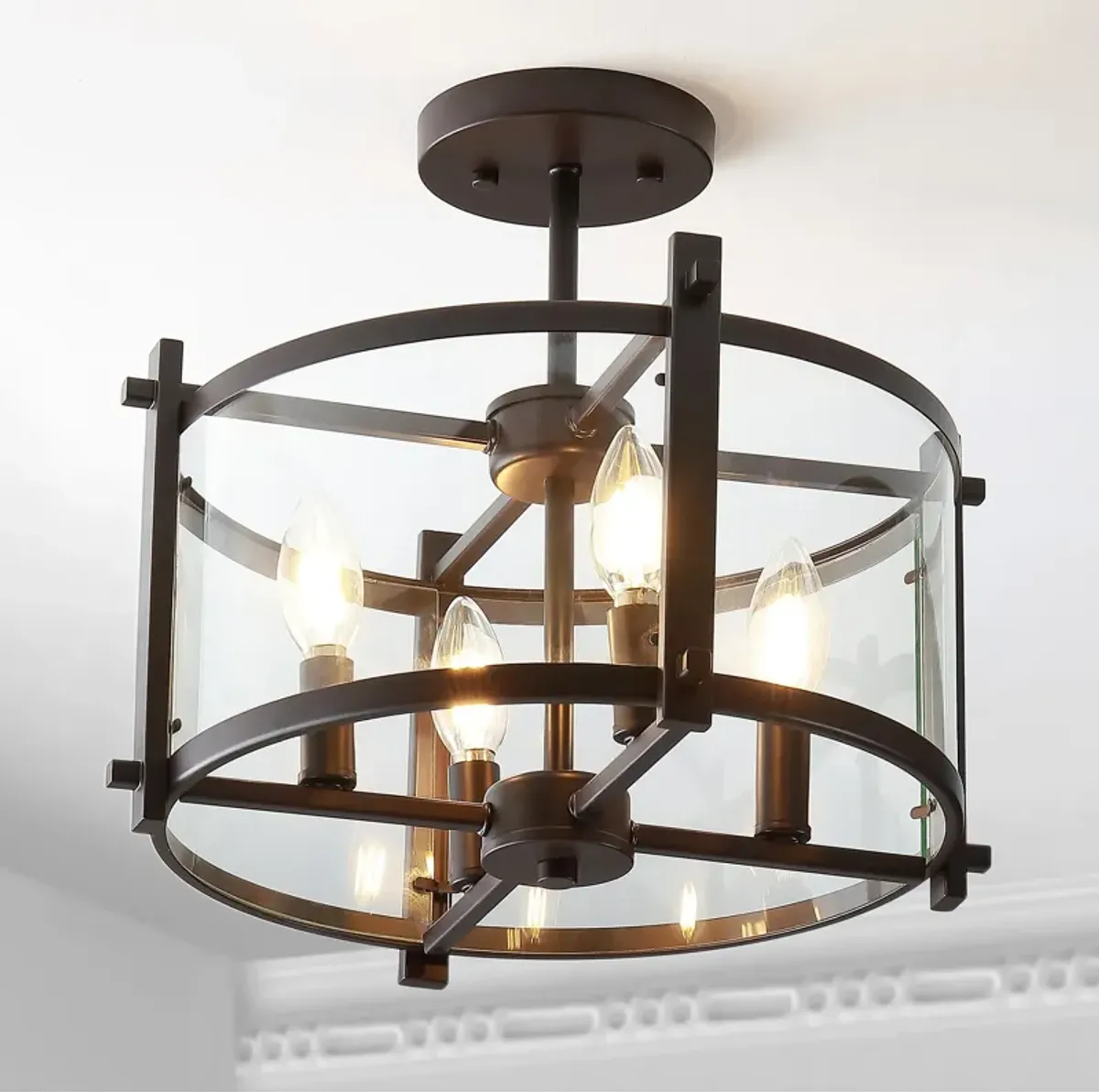 Hampdon Iron/Glass Modern Drum LED Flush Mount