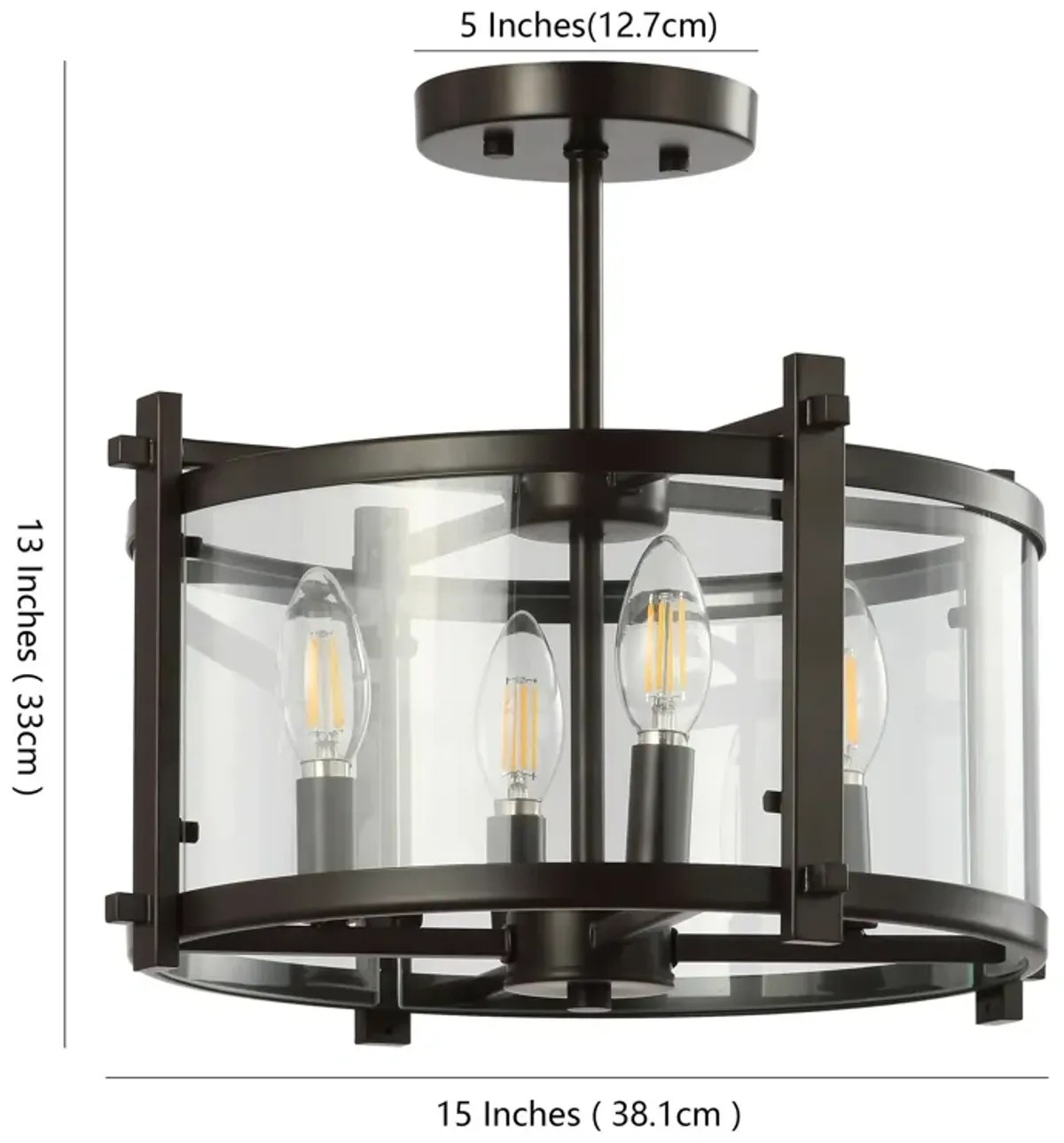 Hampdon Iron/Glass Modern Drum LED Flush Mount