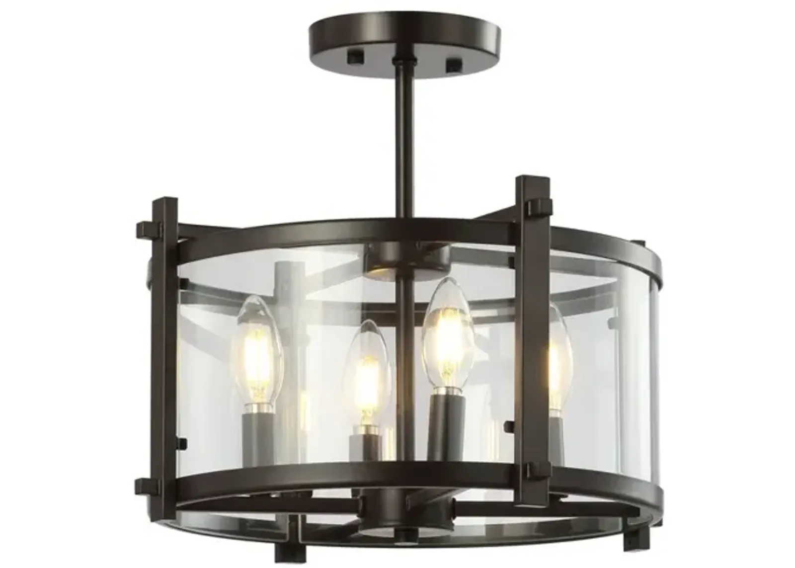 Hampdon Iron/Glass Modern Drum LED Flush Mount