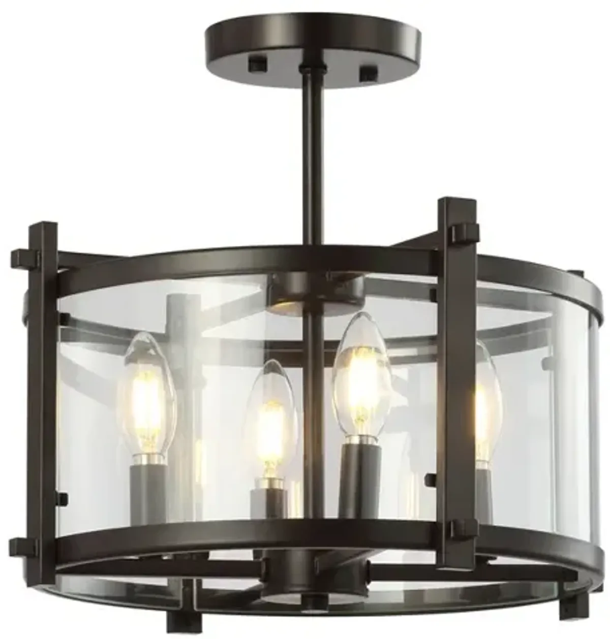 Hampdon Iron/Glass Modern Drum LED Flush Mount