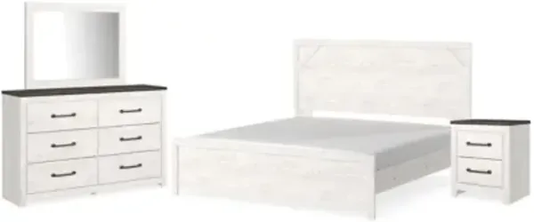 Gerridan King Panel Bed with Mirrored Dresser and Nightstand