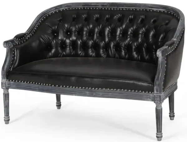 Sofa, 50 Inch, Button Tufted Design, Birch Wood, Black Faux Leather