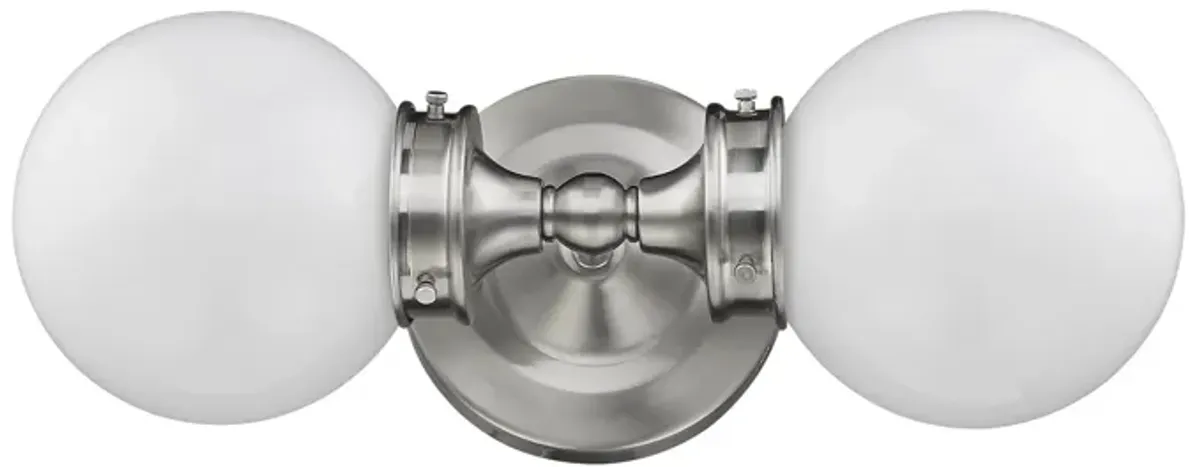 Hivvago Two Light Silver Wall Sconce with Round Frosted Glass Shade