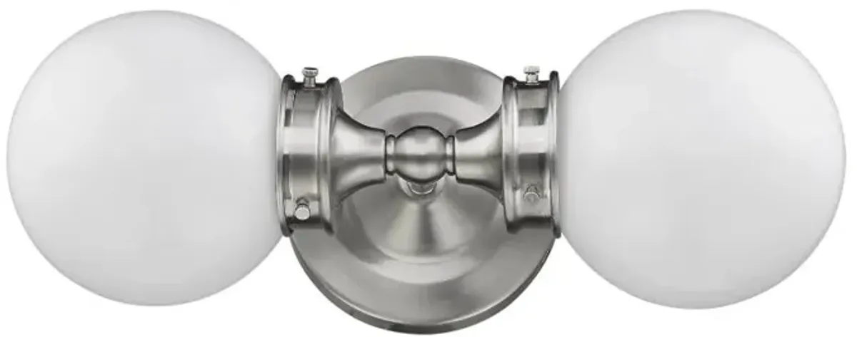 Hivvago Two Light Silver Wall Sconce with Round Frosted Glass Shade