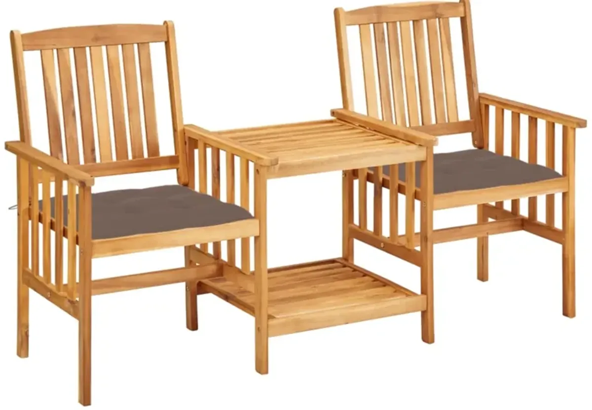 vidaXL Patio Chairs with Tea Table and Cushions Solid Acacia Wood