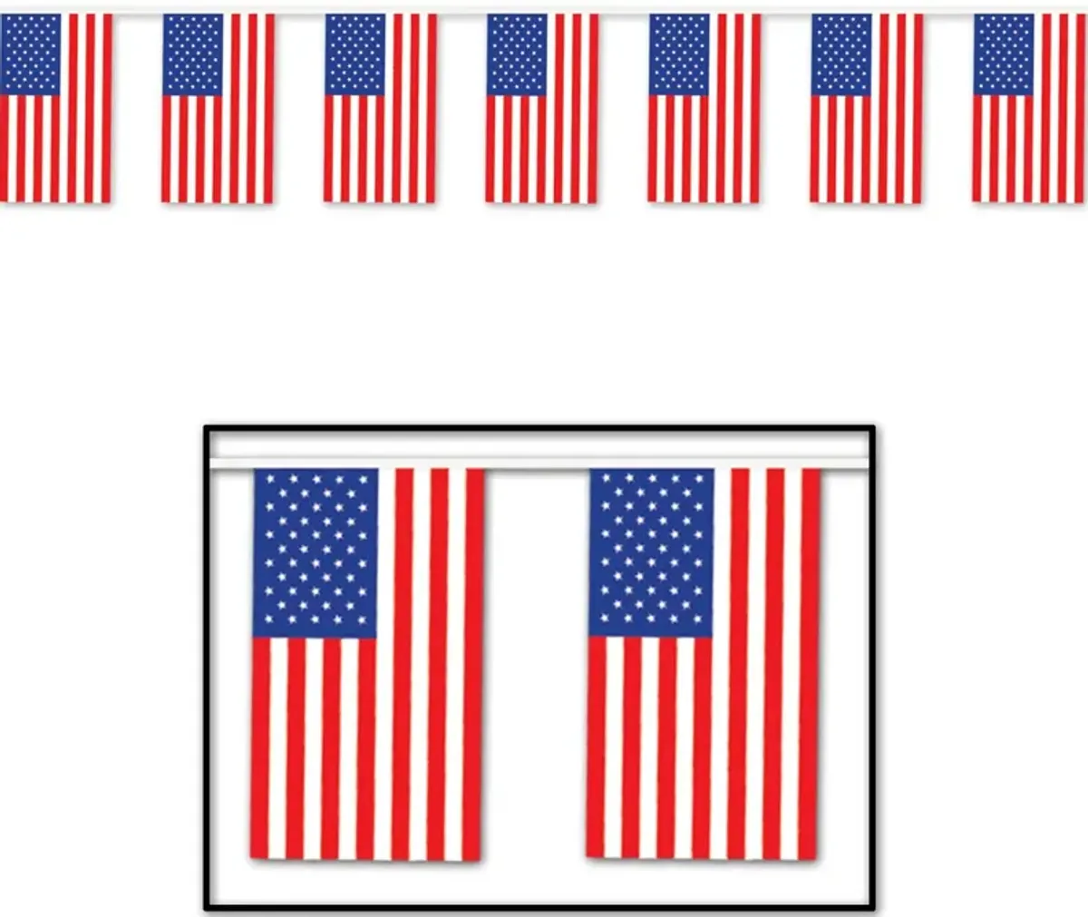 Club Pack of 12 Red and Blue Patriotic Outdoor American Flag Banner Hanging Party Decor 60'