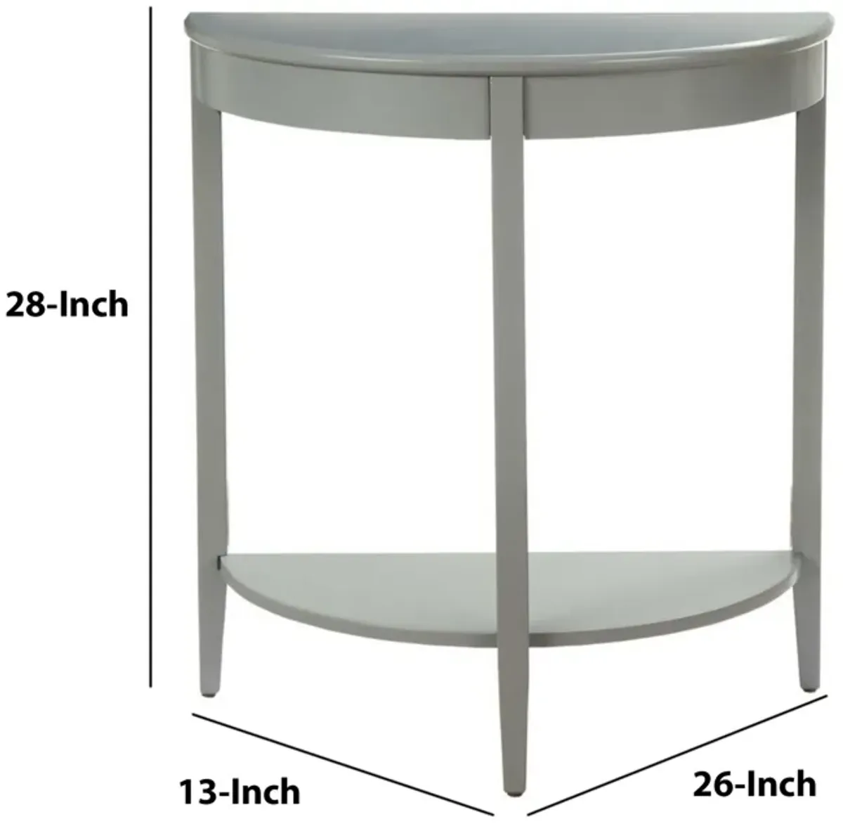 Wooden Half Moon Shaped Console Table with One Open Bottom Shelf, Gray-Benzara