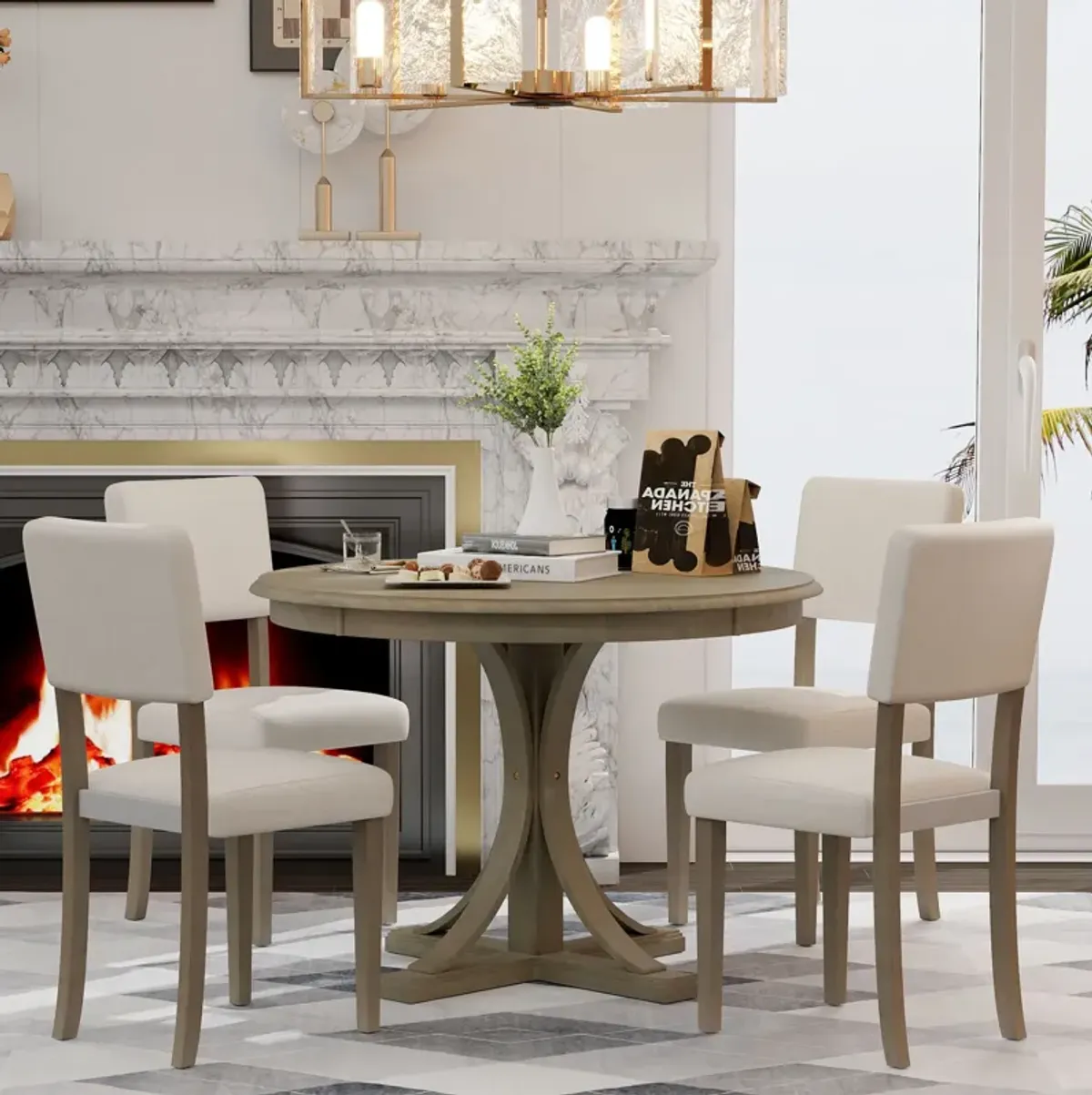 Merax 5-Piece Retro Round Dining Table Set